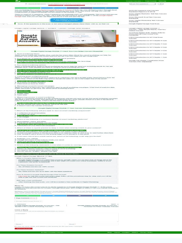 Google Digital Garage Module 17 Answers Connect Through Email Answers Courses Answer Quiz