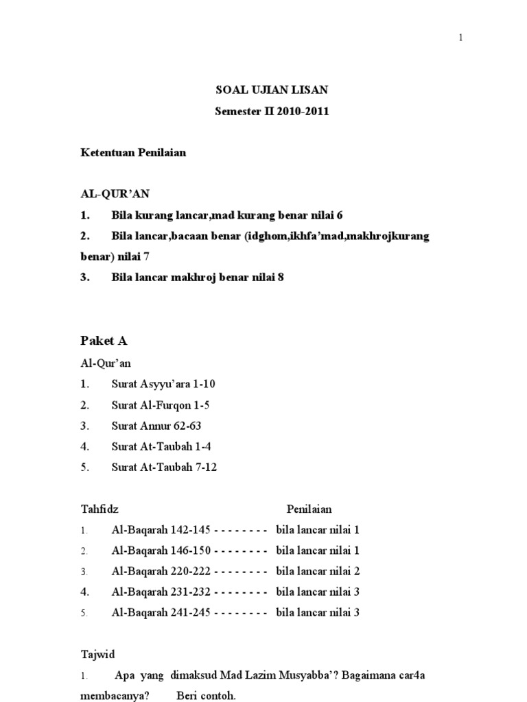 Contoh Soal Tes Lisan Dikdasmen