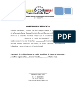 Constancia de Residencia Queveda Costa Rica