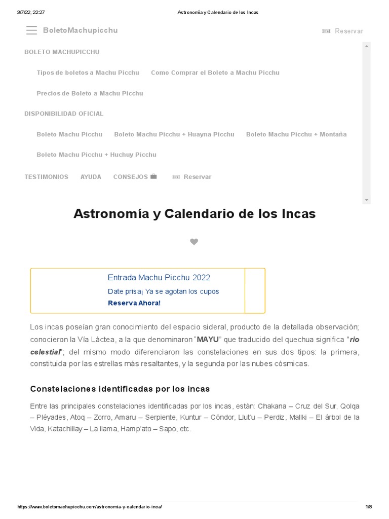 Astronomía y Calendario de Los Incas | PDF | Imperio Inca | Machu Picchu