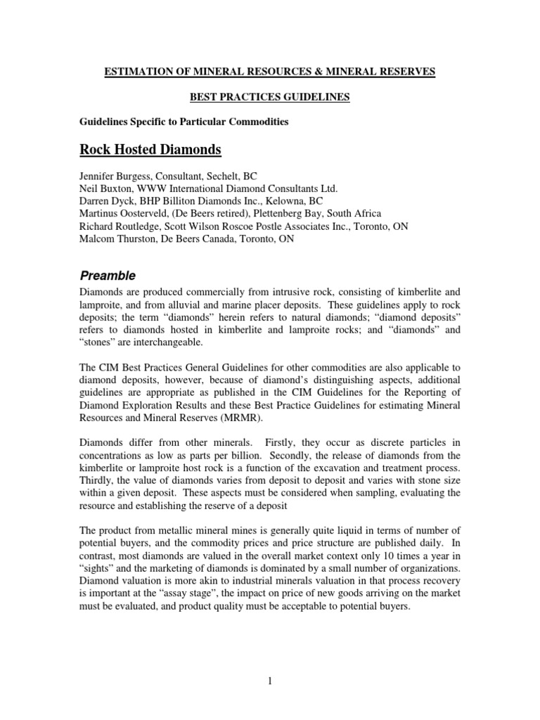 Diamond Resource Estimation Guidelines | PDF | Diamond | Mining