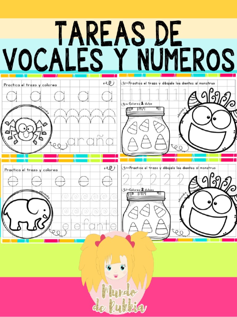 Cuaderno de Tareas Para Aprender Vocales y Números Recopilado Por Mundo ...