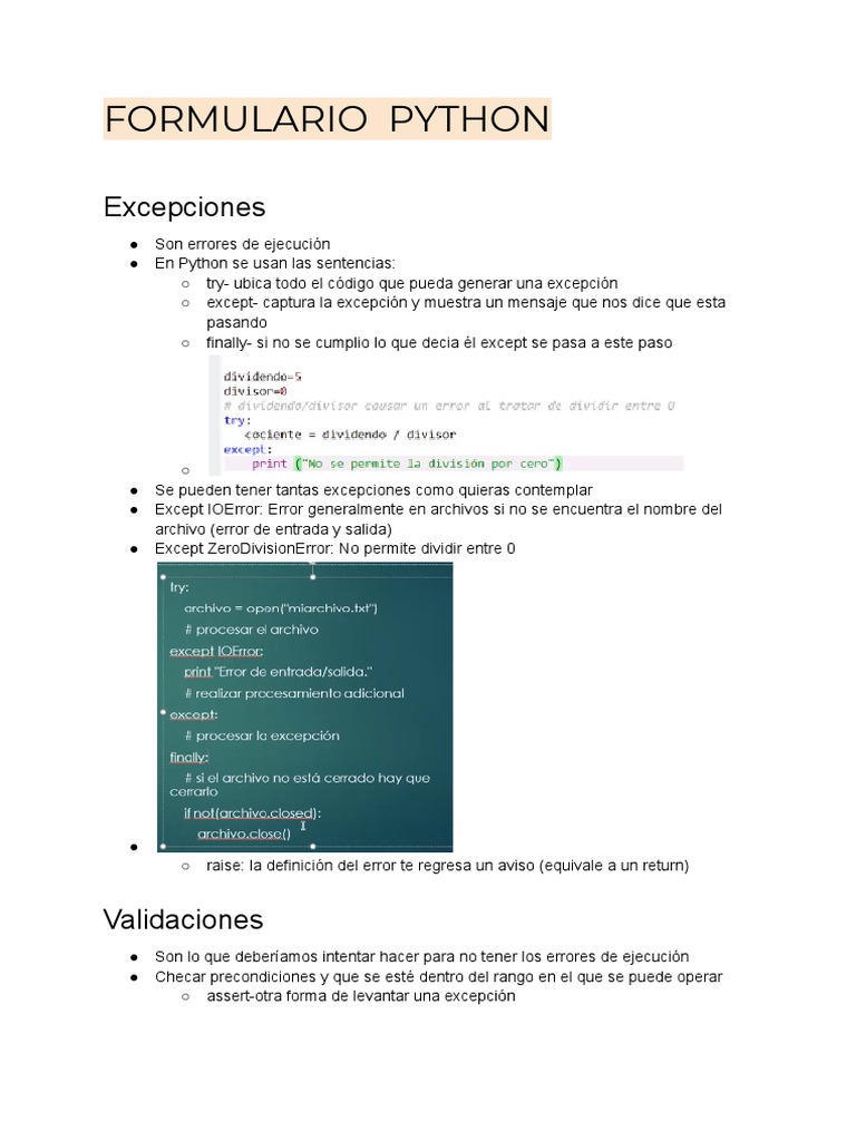 Excepciones y Estructuras en Python | PDF | Matriz (Matemáticas ...