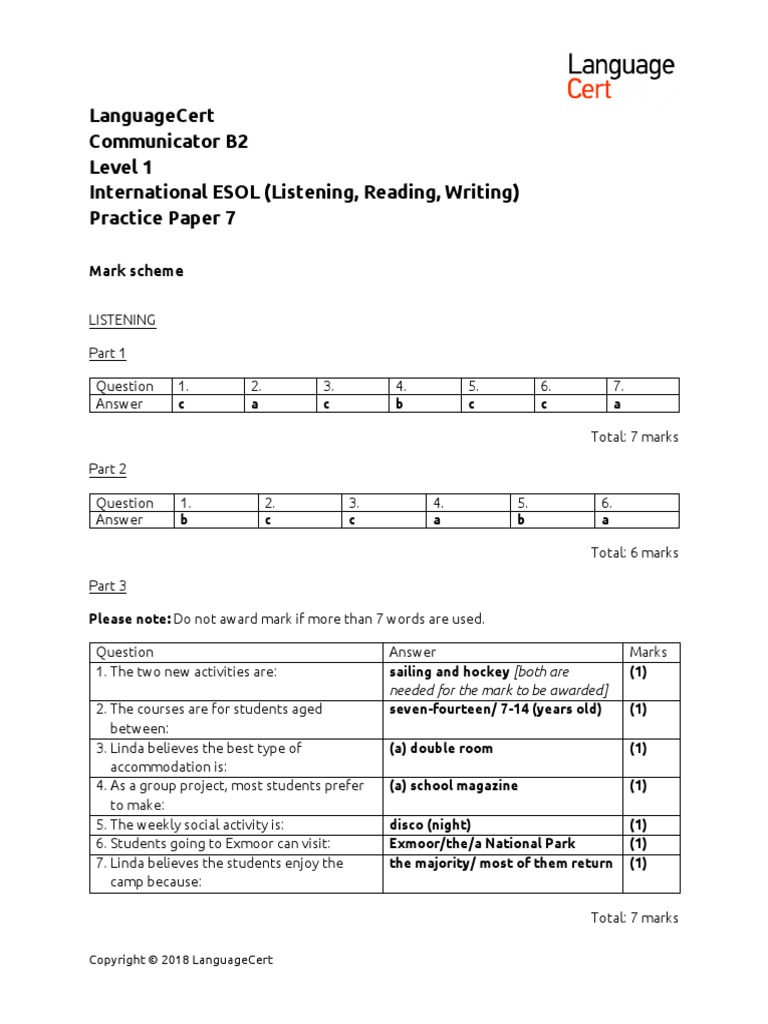 Languagecert Communicator B2 Level 1 International Esol (Listening ...