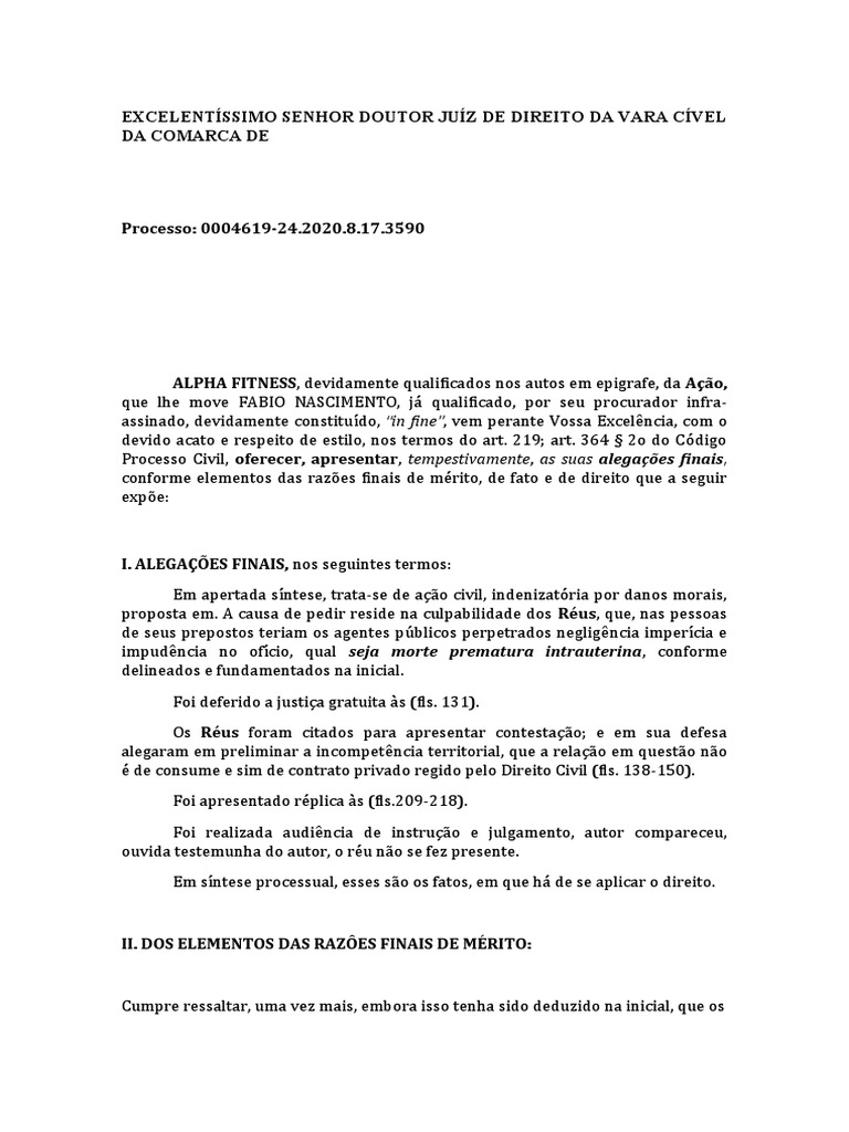 Modelo Alegacoes Finais Civel PDF Réu