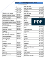 Tabela de Preços Cantina AgoSnack 2022