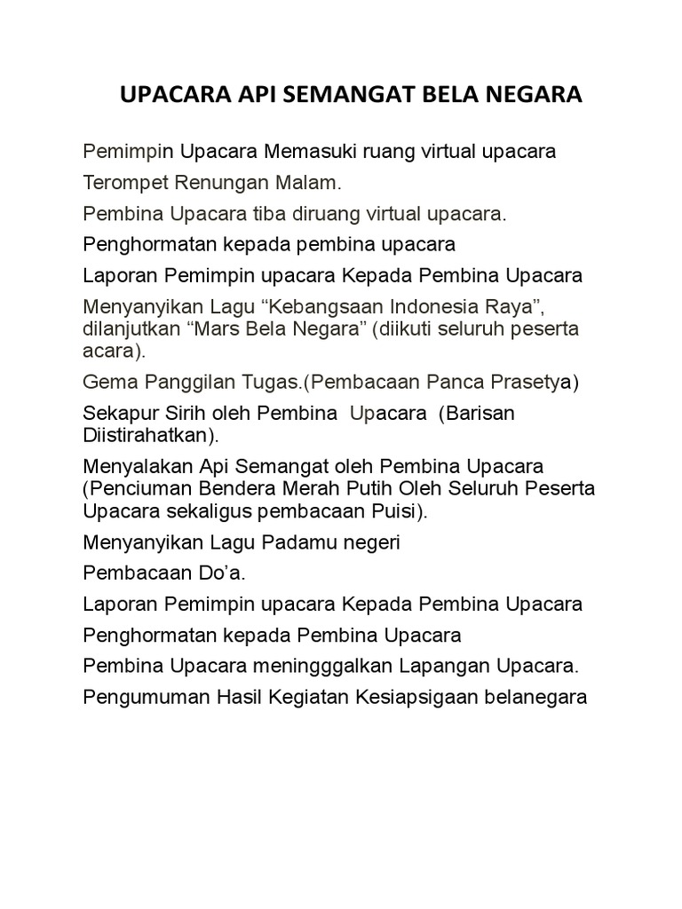 Upacara API Semangat Bela Negara | PDF