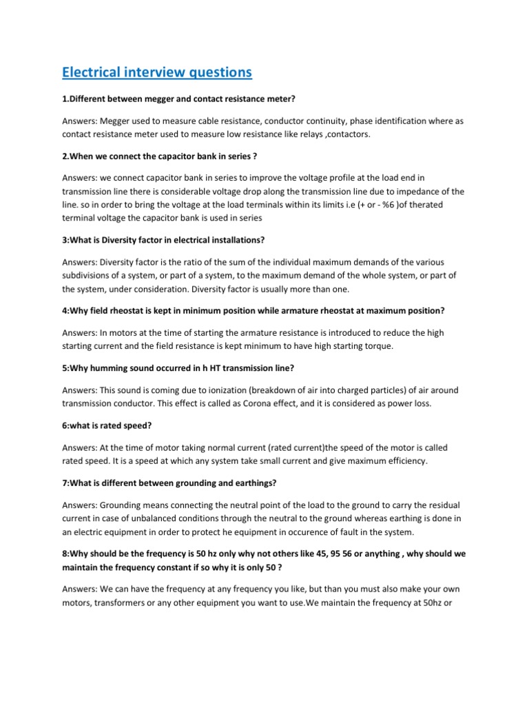 Electrical Interview Questions Answers PDF Transformer