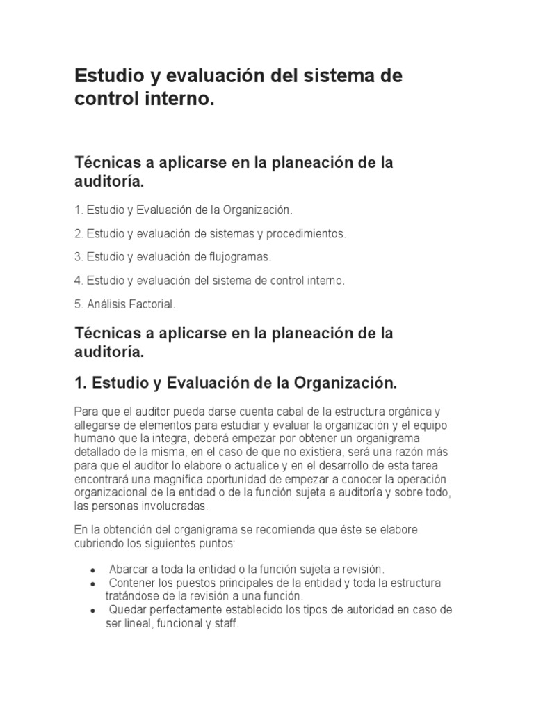 Evaluación del Control Interno en Auditoría | PDF | Auditoría ...