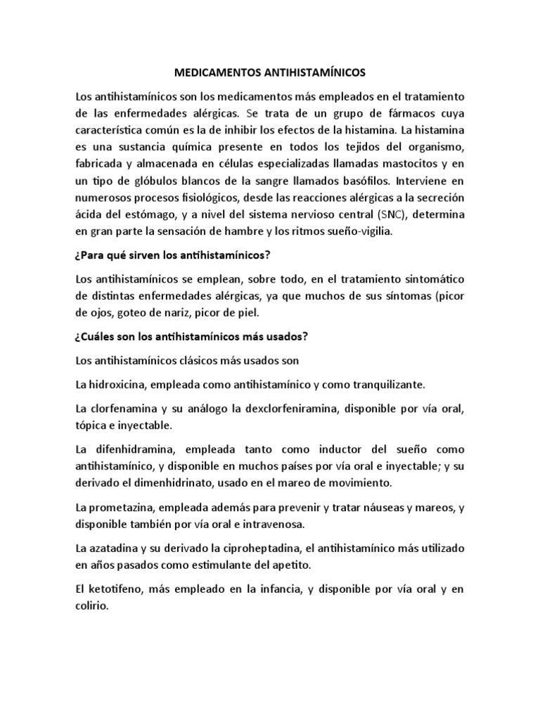 Medicamentos Antihistamínicos PDF Alergia Medicamentos con receta