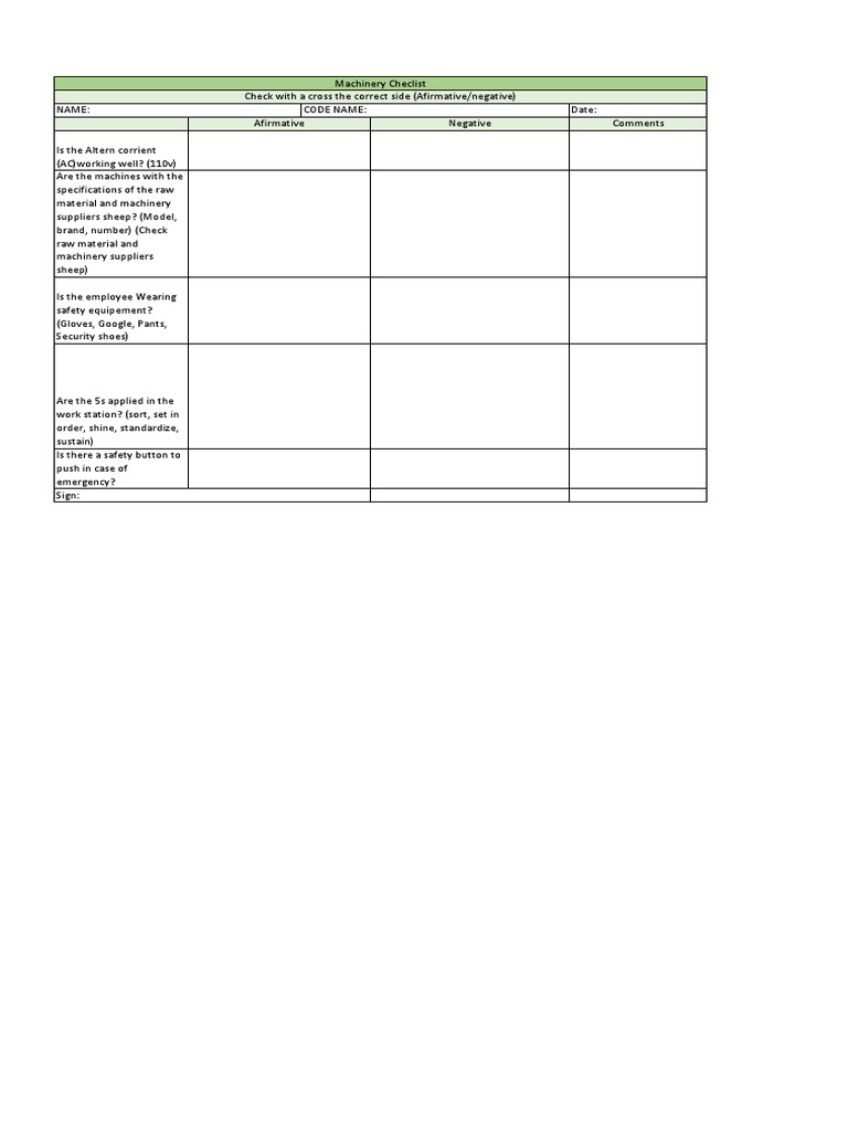 Machinery Checklists | PDF