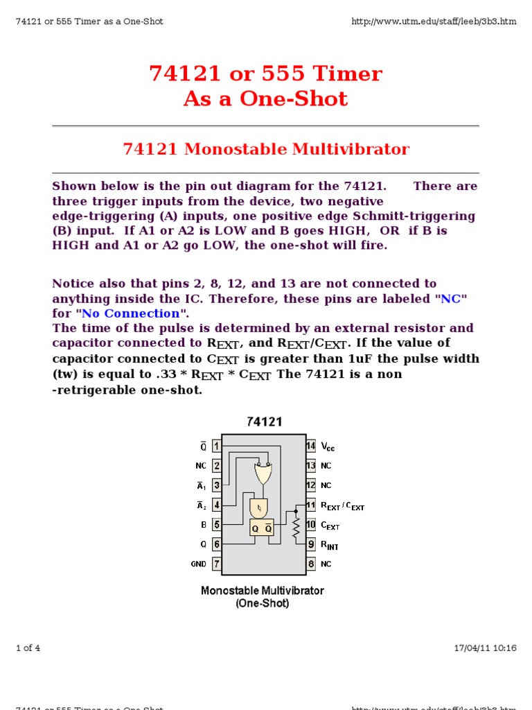 74121 or 555 Timer as a OneShot Electronic Engineering Analog Circuits