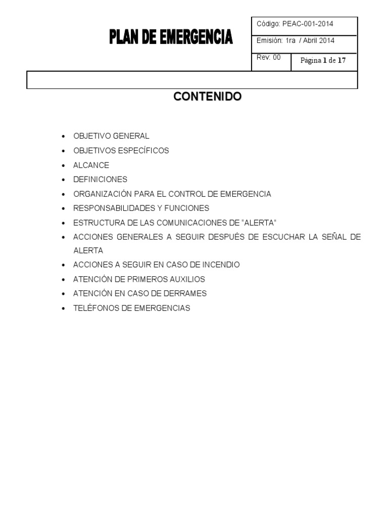 Plan de Emergencia Modelo | PDF | Primeros auxilios | Seguridad Pública