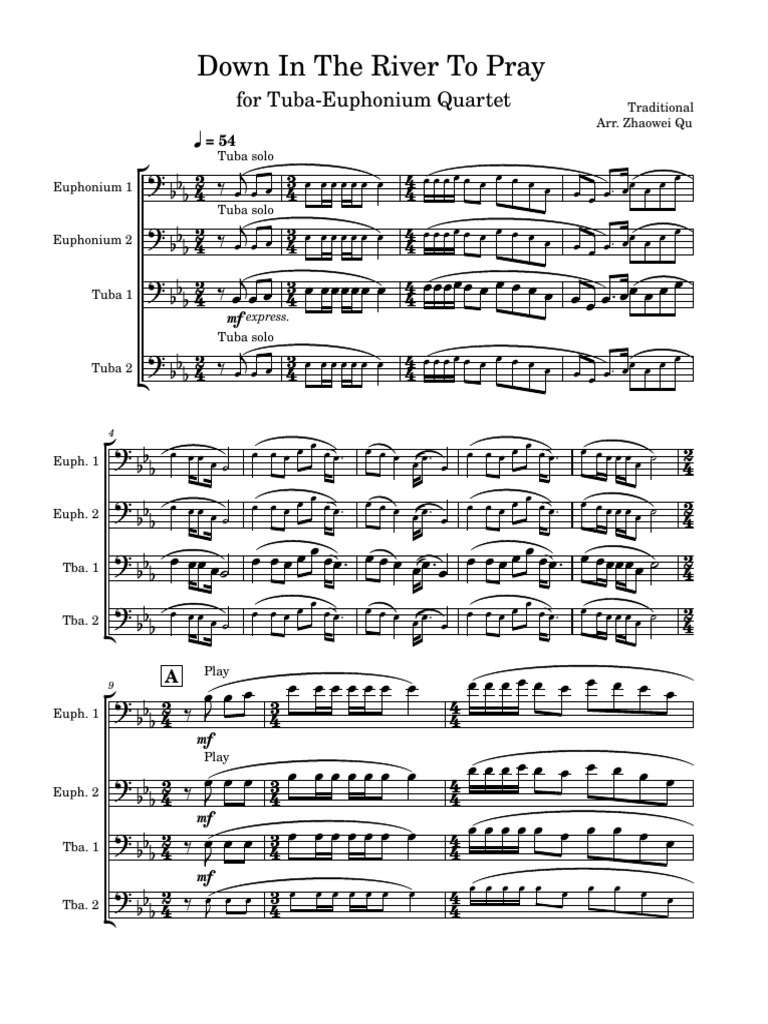 Down in The River To Pray For TubaEuphonium Quartet PDF English