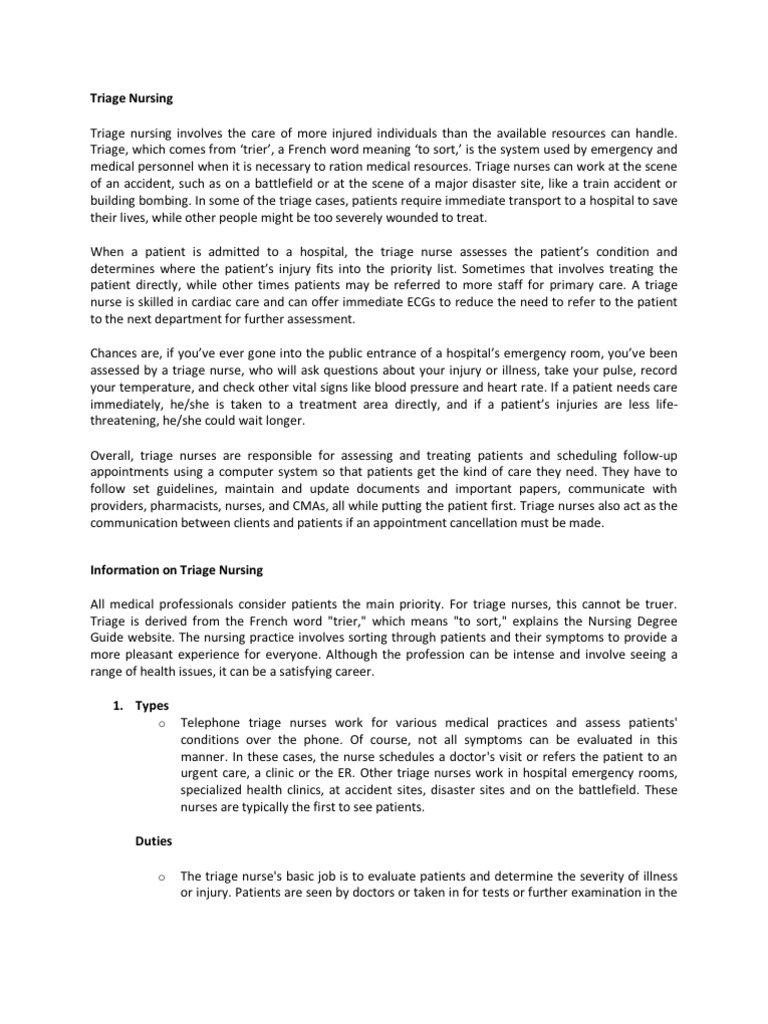 Triage Nurse Role and Responsibilities | PDF | Self-Improvement