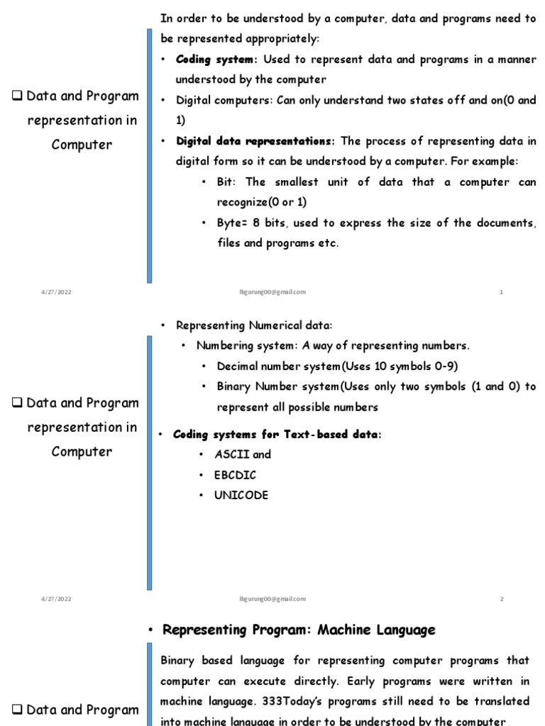 Data and Program Representation in Computer | PDF