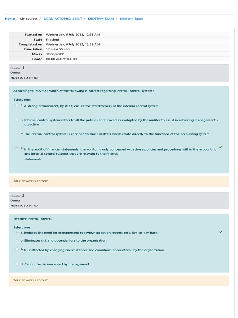 Auditing Principles Midterm Exam Results | PDF | Audit | Internal Control