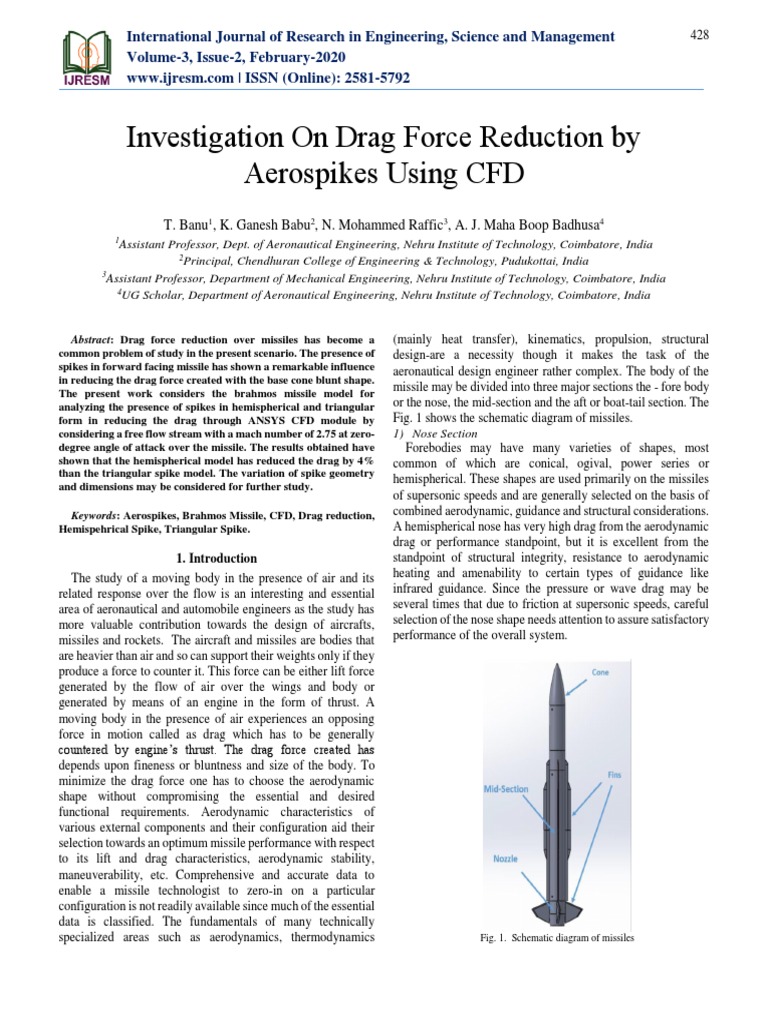 Investigation On Drag Force Reduction by Aerospikes Using CFD | PDF ...