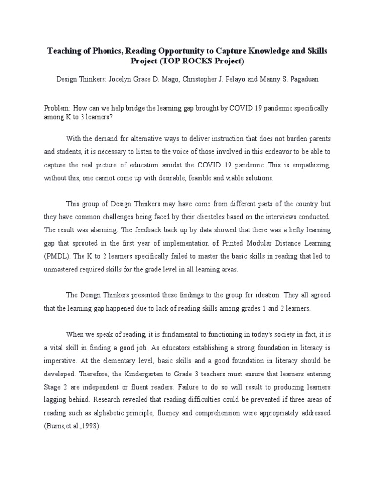 Design Thinking Group 3 Output | PDF | Phonics | Learning