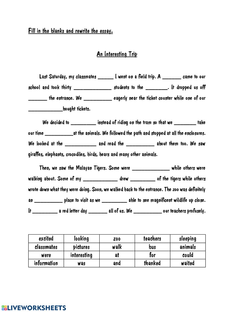 Fill in The Blanks and Rewrite The Essay | PDF | Zoo