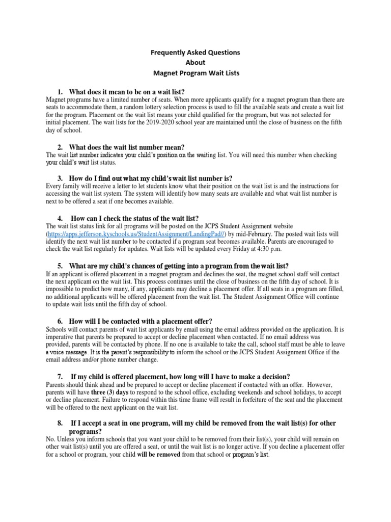 Magnet Program Wait List FAQs | PDF | Career & Growth | Wellness