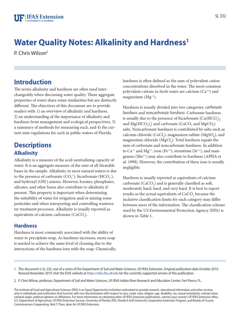 Water Quality Notes Alkalinity and Hardness P. Chris Wilson PDF