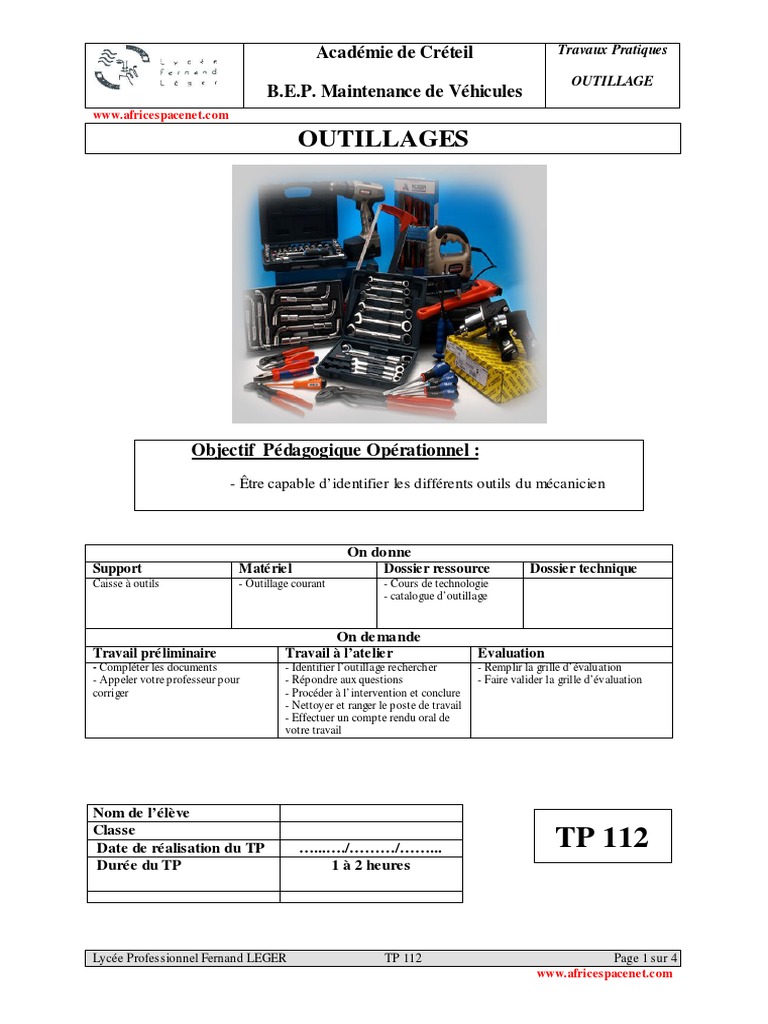 Identification des Outils Mécaniques | PDF