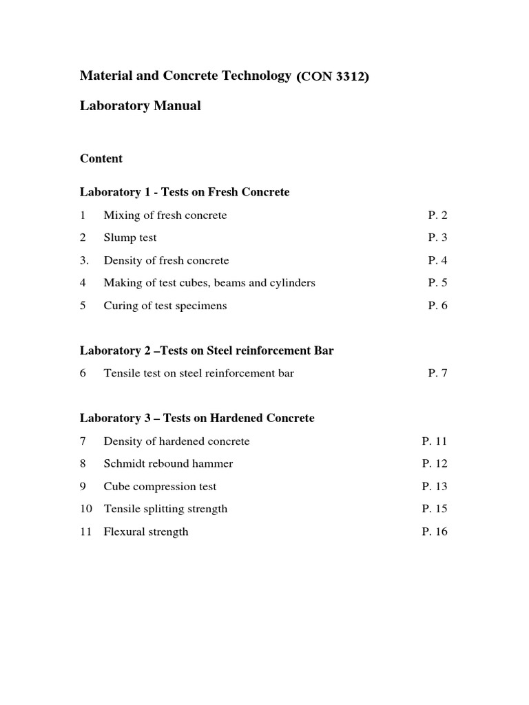 Concrete and Steel Testing Manual | PDF | Strength Of Materials | Concrete