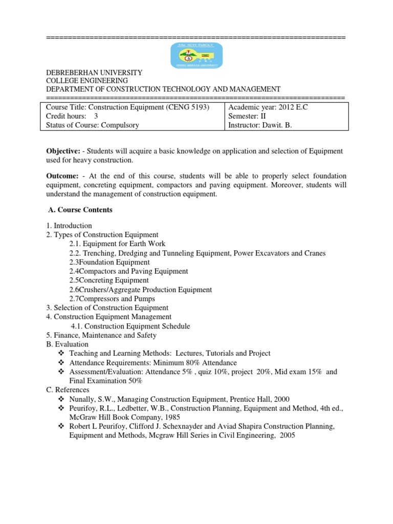 Construction Equipment Course Guide Pdf