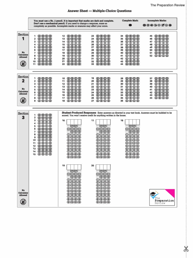 SAT Answer Sheet | PDF | Educational Assessment And Evaluation | Tests