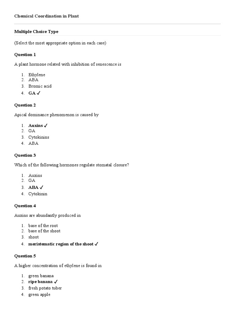 Chemical Coordination in Plant | PDF | Plant Hormone | Auxin