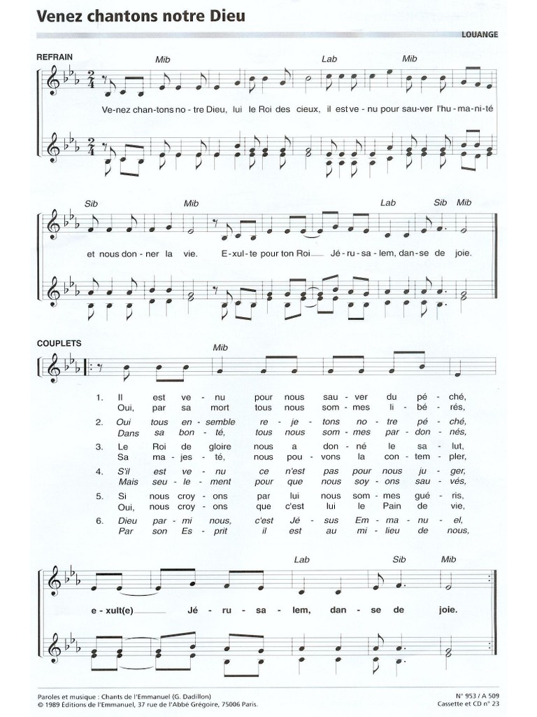 Venez Chantons Notre Dieu Lui Le Roi Des Cieux Pdf
