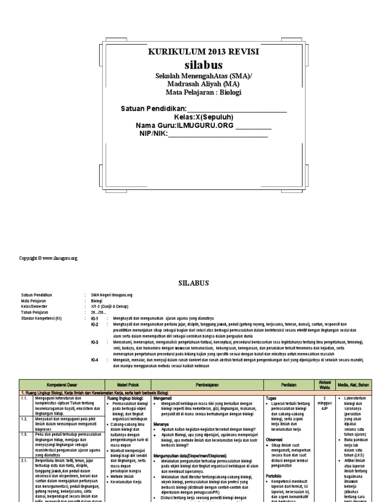 Silabus Biologi Kelas X | PDF | Sains & Matematika