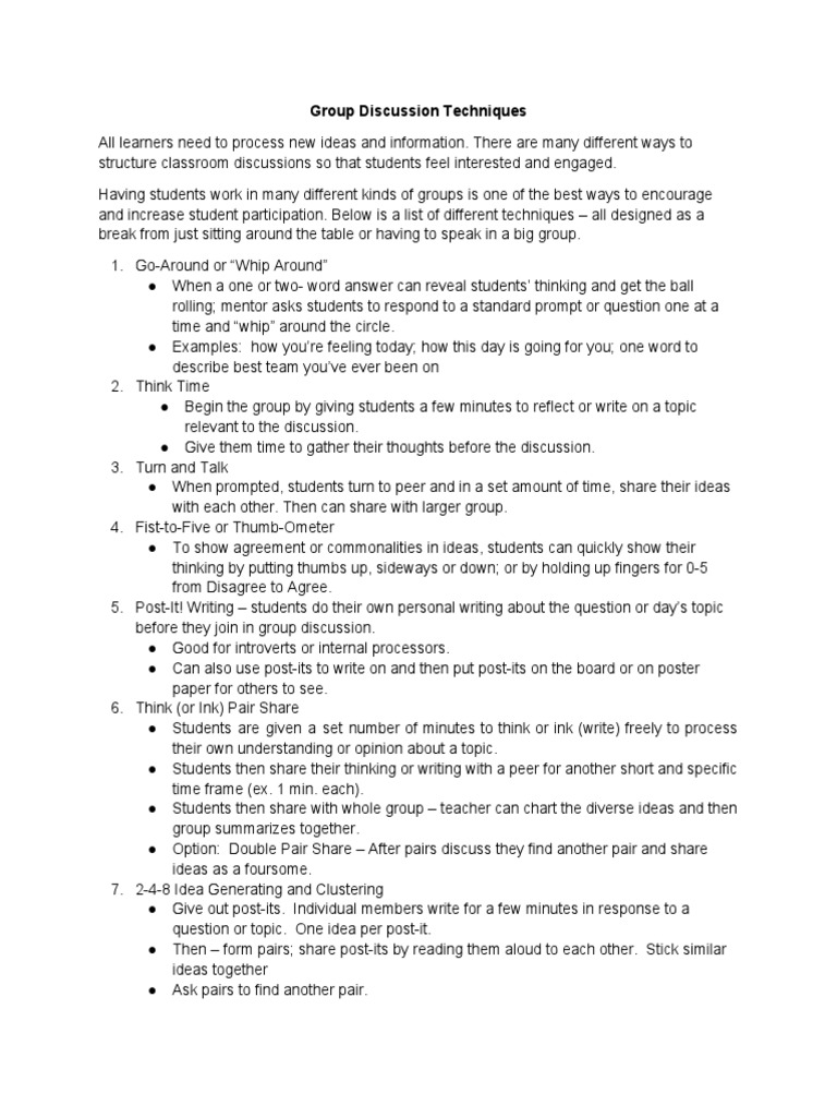 Group Discussion Techniques PDF Brainstorming Mentorship