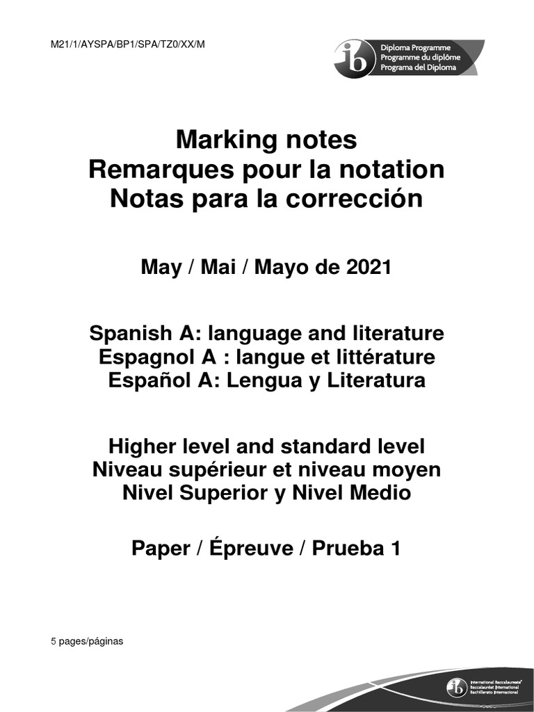 Spanish A Language and Literature Paper 1 HLSL Markscheme Spanish | PDF