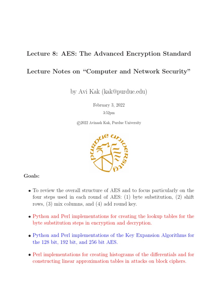 Lecture 8: Aes: The Advanced Encryption Standard Lecture Notes On – IDOCTJ