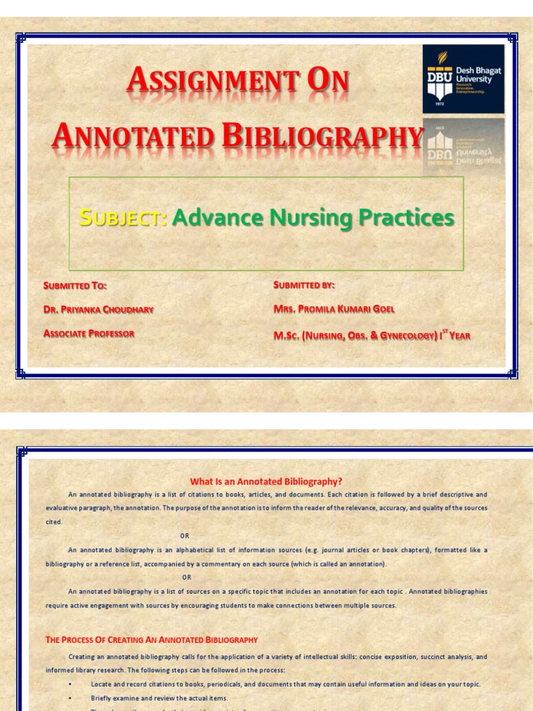 Assignment On ANNOTATED BIBLIOGRAPHY On Advance Nursing Practice MSC