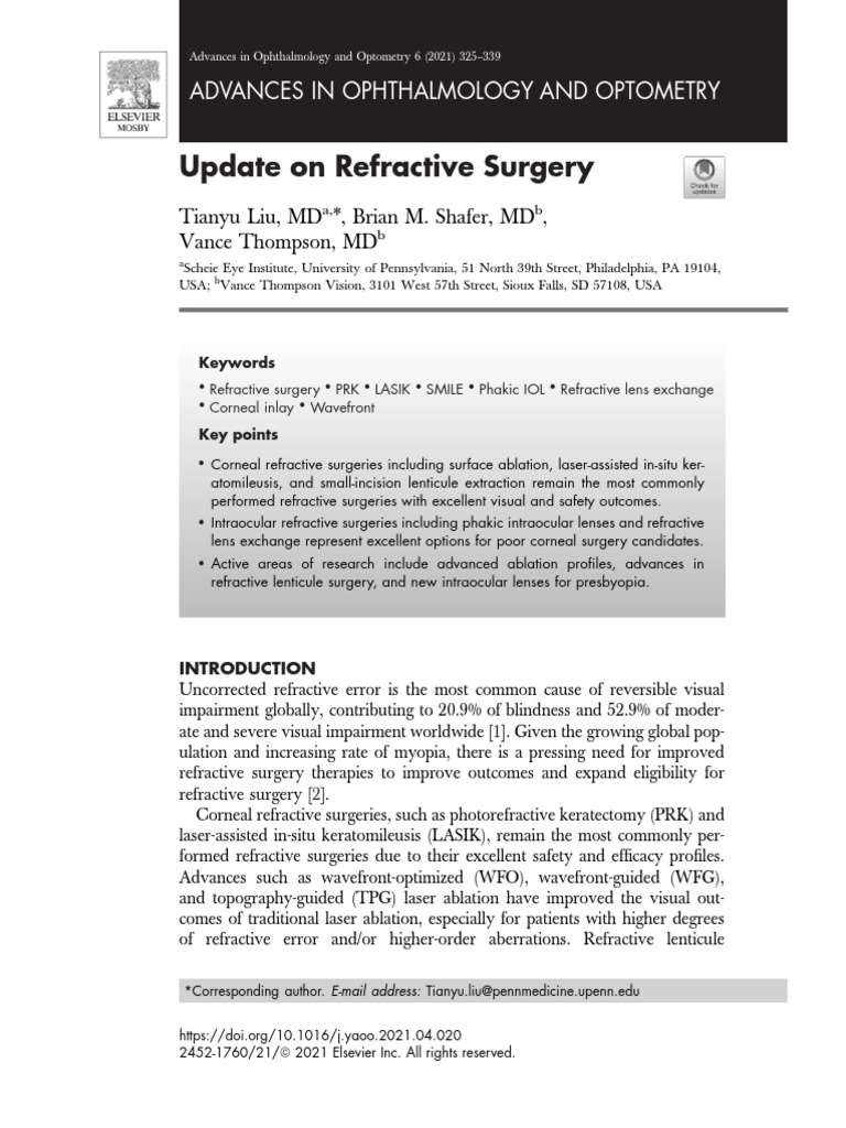 Refractive Surgery Advances | PDF | Myopia | Human Eye