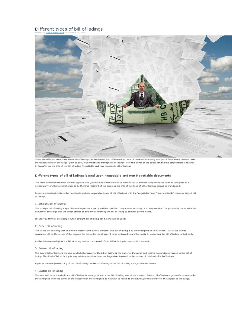 Different Types of Bill of Ladings Based Upon Negotiable and Non