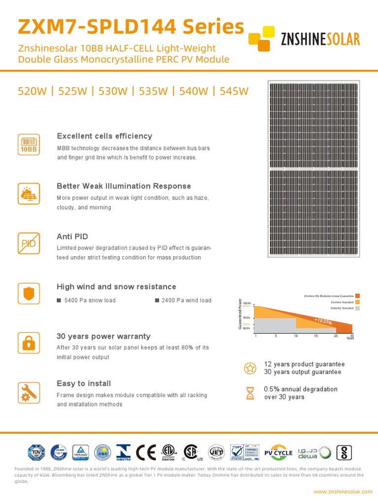 ZXM7-SPLD144 Series: 520W丨525W丨530W丨535W丨540W丨545W | PDF | Solar Panel ...
