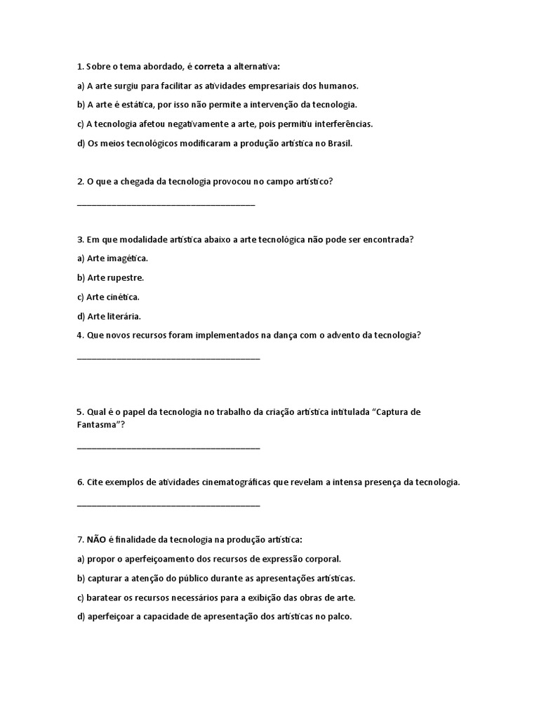 Atividade Arte E Tecnologia Pdf