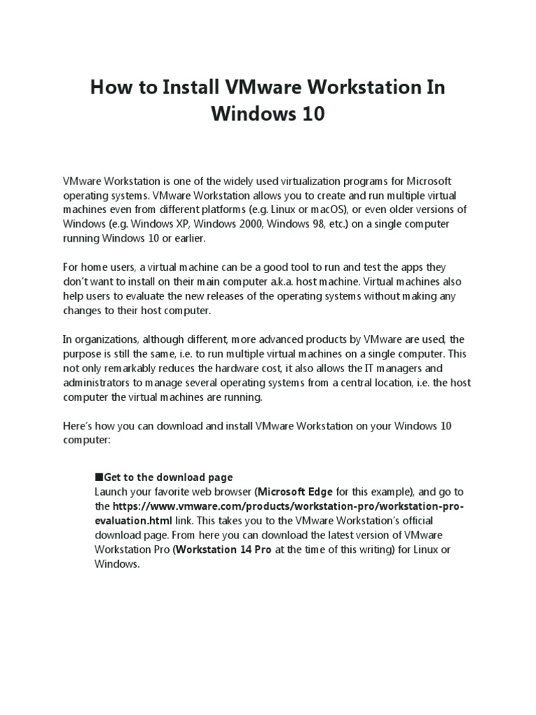 Install VMware Workstation on Windows 10 | PDF | Microsoft Windows ...
