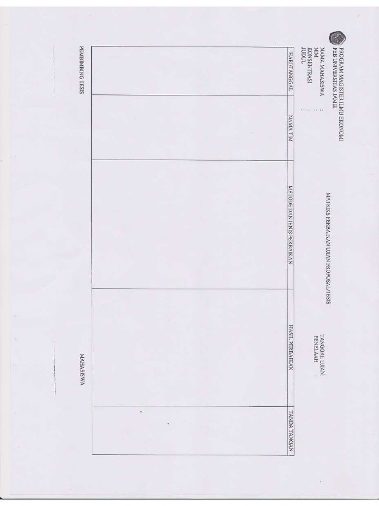 Matriks Perbaikan Ujian Proposal Tesis | PDF