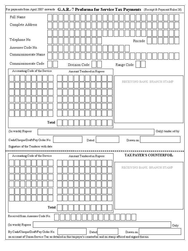 G.a.R.-7 Proforma For Service Tax Payments | PDF | Cheque | Cargo