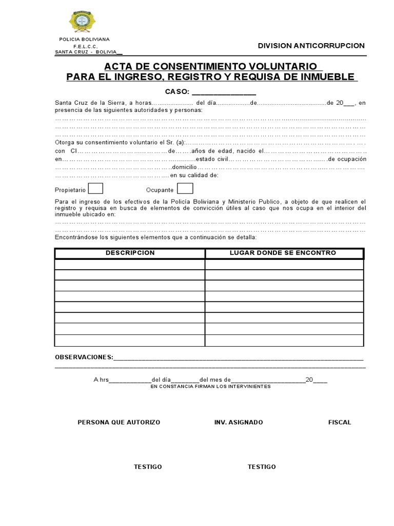 Acta De Ingreso Voluntario A Inmueble PDF