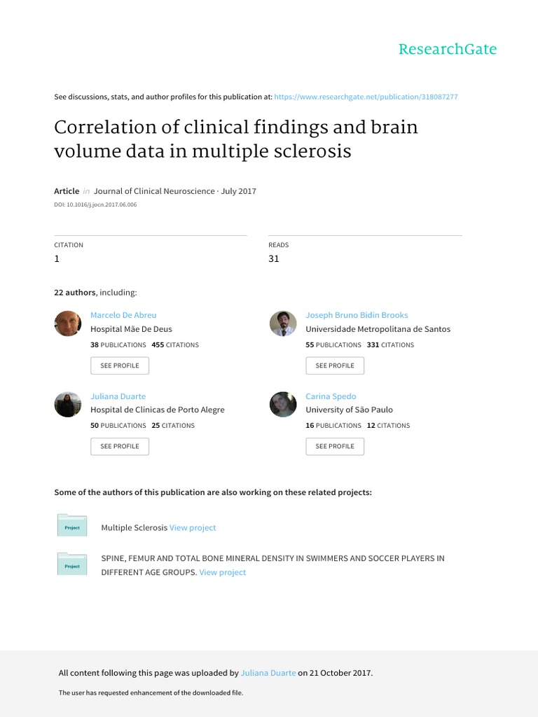Correlation of Clinical Findings and Brain Volume Data in Multiple