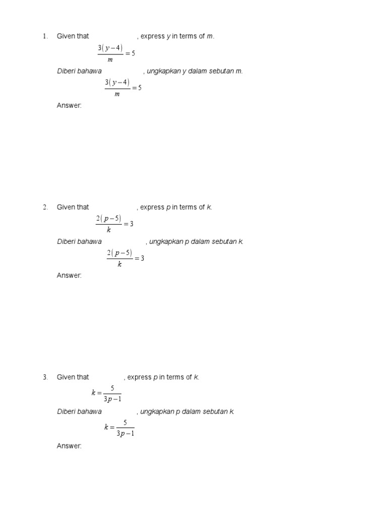 Algebraic Formulae Form 3