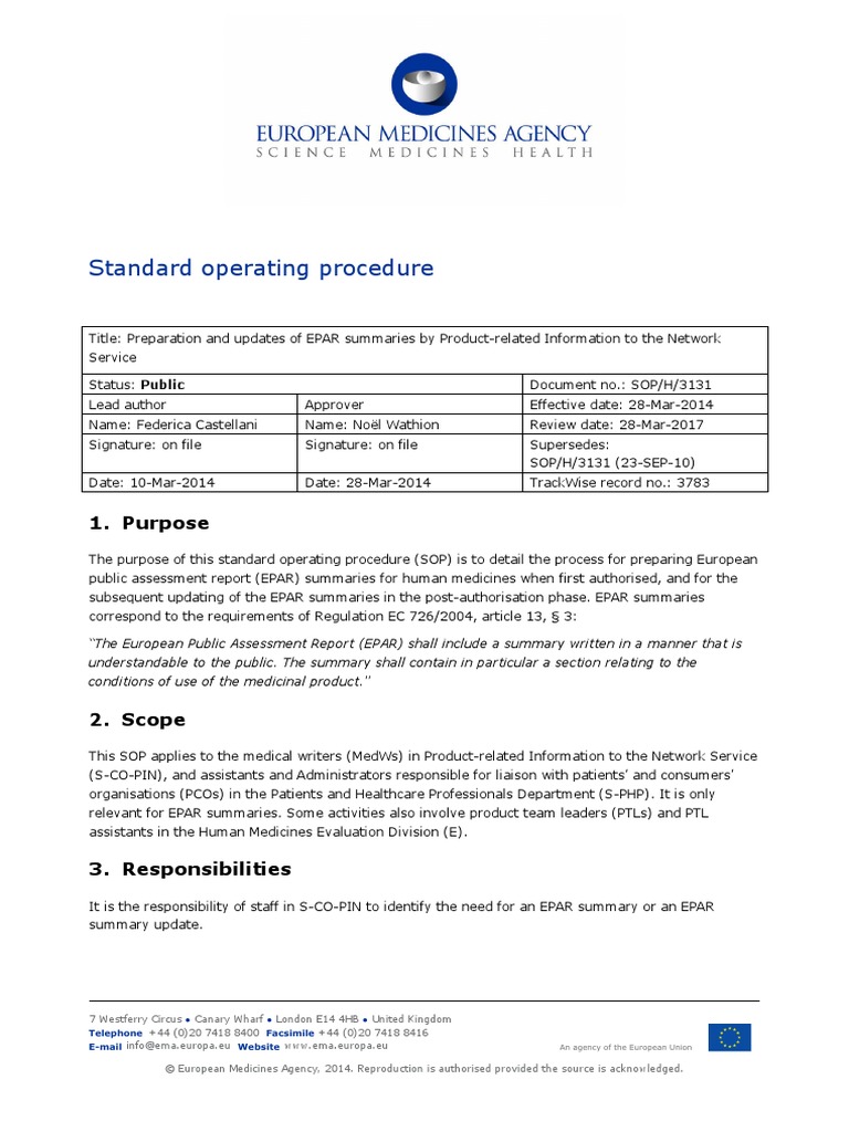 Standard Operating Procedure Preparation Updates European Public ...