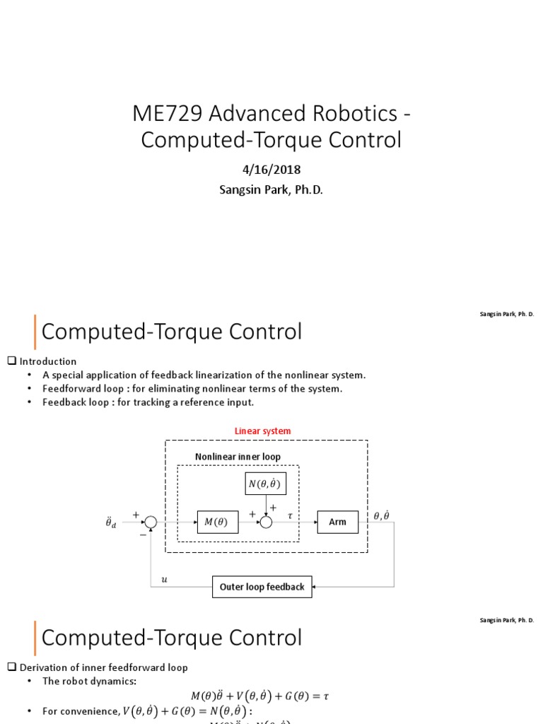 Computed Torque Control in Robotics | PDF | Control Theory | Computer ...