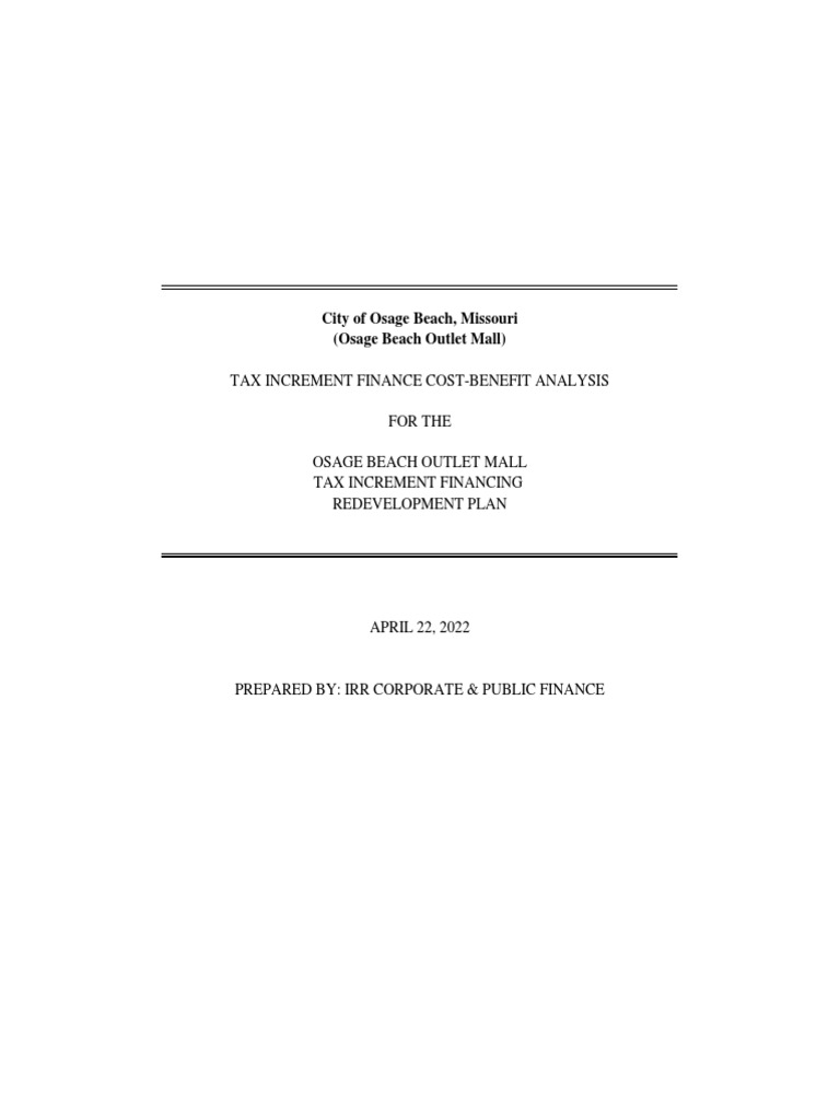 Osage Beach Outlet Mall TIF CostBenefit Analysis Submitted 2022.04.22 PDF Taxes Ad